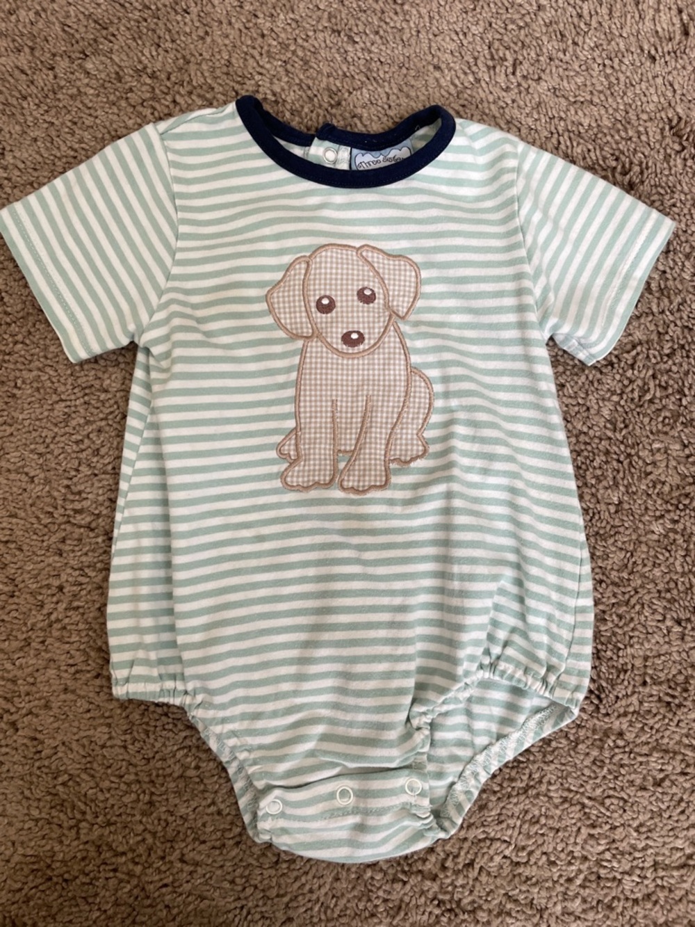 Striped Puppy Applique Baby Boy Bubble One-Piece